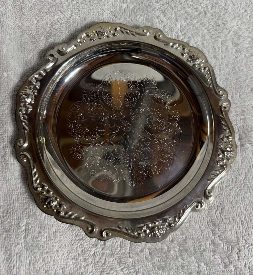 Vintage Silver Plated Ornate Serving Tray 7 Inch